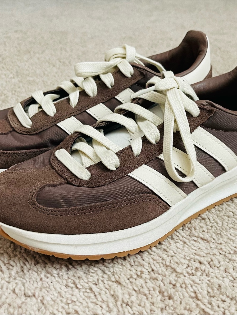 adidas Brown Athletic Sneakers with Cream Stripes